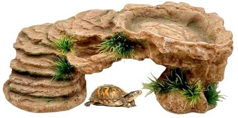 M2cbridge Reptile Hide Resting Step Ledge Cave Hideout Turtle Basking Platform – Great for Reptiles, Amphibians, and Fish (Sandy Brown)