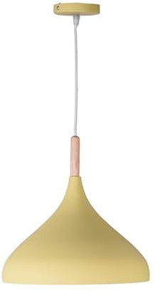 BEL AIR HOME - Bayerische Pendelleuchte BAVIERA1xE-27 (Lampe nicht im Lieferumfang enthalten) Durchmesser 30 cm aus Metall und Holz, höhenverstellbar (gelb)