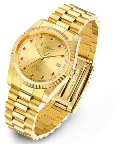 CADISEN Automatik Uhr Herren Mit Gangreserve Mechanische Edelstahl Saphirglas Schriften Homage (Gold (Farbe))