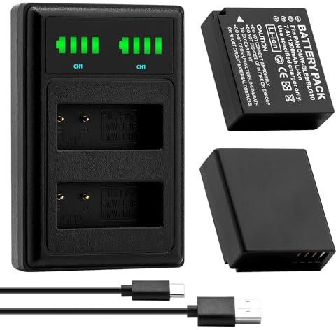 SEYRLMK DMW-BLE9 DMW-BLG10 Battery + LED USB Dual Charger with Type C Port for Panasonic DMW-BLG10E Lumix DC TZ202 GX9 DC-LX100 II TZ101 TZ91 TZ81 GF6 GX7 GX80 LX100 Pack of 2