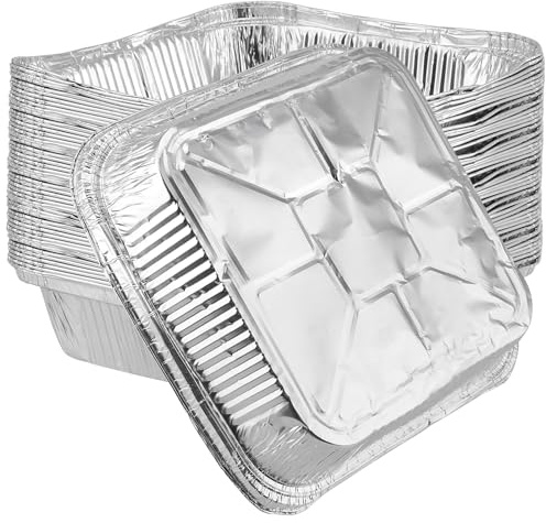 YUENPUN 50 bandejas cuadradas de aluminio de 8 pulgadas para freidora de aire, freidora de aire, recipientes de papel de aluminio para hornear, asar y cocinar