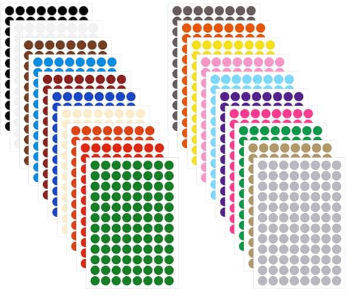 1920 Stück Klebepunkte 15mm Bunte Punkte Aufkleber Runde Klebepunkte zum markierungspunkte Runde Aufkleber für DIY Büro Schule Kalender Karten Farbcodierung Etikettenaufkleber 20 Farben
