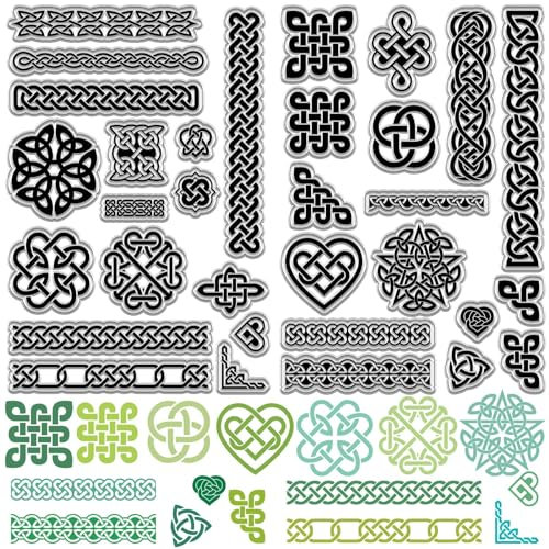 craspire 2 Stücke Keltischer Knoten Klare Gummistempel Wiederverwendbarer Trinity Knot Rahmen Transparente Silikonstempelsiegel Vintage Für St. Patrick Ostern Weihnachten Journaling Basteln Karte