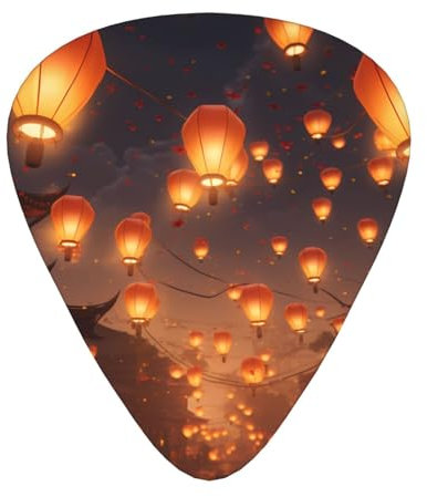 Gitarrenplektren, 12-teiliges Set, angenehm in der Hand mit glatten Kanten, drei Stärken, passend zu chinesischen fliegenden Laternen Mustern