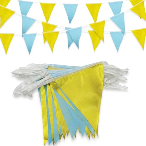 66 Fuß Lange Wimpelkette, 52 Stück wasserdichte Dreiecksflaggen aus Polyestergewebe, Wimpelkette, Gold-weißes Wimpelbanner für Partybanner, Partydekorationen, Geburtstage