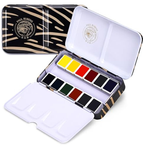 Paul Rubens Künstler-Aquarellfarben-Set, 12 lebendige Farben in tragbarer Box, hohe Transparenz, hervorragende Lichtechtheit, perfektes professionelles Reise-Aquarell-Set für Künstler