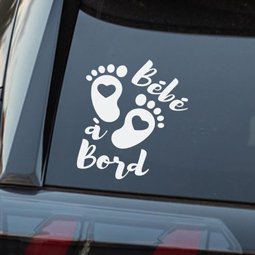 Autocollants Bébé à Bord Voiture, Bébé à Bord 16 x 13 cm, Stickers Résistants aux UV et Waterproof, Accessoire Sécurité Voiture