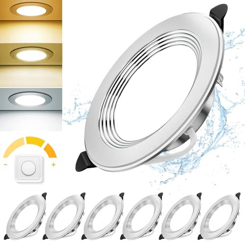 Asstikoo LED Einbaustrahler Dimmbar, Aluminium LED Spots Extra Fach 10W 1000 LM, IP44 Deckenspots 220 V-240 V, Warmweiß 3000 K Neutralweiß 4500 K Kaltweiß 6000 K für Badezimmer Wohnzimmer, 6 Stück