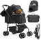 MAMIZO Hundebuggy 3 in 1 bis 30 kg,Klappbar Hundebox Transporttasche,Tragbares Haustiernest,GroBzügiger Korb für kleine/Mittlere Hunde Katzen,mit Umhängetasche, 360°Räder Pack,OxfordStoff(Schwarz)