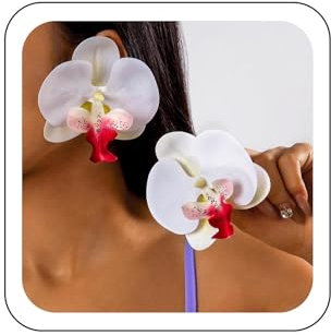 Wendalern Bohemian Butterfly Orchid Flower Earrings - Large Statement Artificial Floral Petal Earrings - Exaggerated 3D Hawaii Flower Jewelry for Women