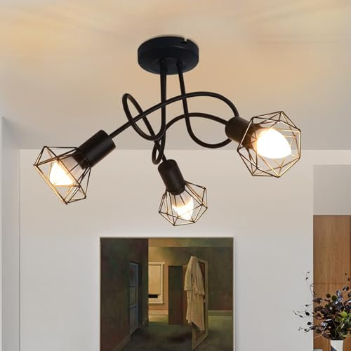 Feuerblitz Deckenstrahler 3 Flammig Schwarz Deckenleuchte - Deckenlampe Vintage E14 Retro Küchenlampe Strahler für Wohnzimmer Schlafzimmer Flur Ohne Leuchtmittel
