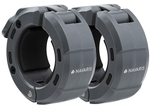 Navaris Barbell Locking Collar 2-Pack - 5cm (2) Olympic Weight Lifting Clamps with Quick Latch & Magnetic Design - Easy-Use Gym Clips - Lightweight Clips for Bar - Grey/Black