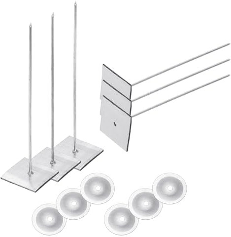 PATIKIL 100mm Broches d'isolation auto-adhésives, 100 ensembles 0,95 pouce Rondelles en aluminium pour broches d'isolation Cap pour panneau de mousse Mur Plancher Plafond