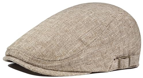 PivotWing Schiebermütze Herren Cap Herren Leicht Atmungsaktiv Schirmmütze Weich Leinen Baskenmütze Weich Netzgewebe Flatcap Verstellbar Sommermütze Outdoor Khaki One Size