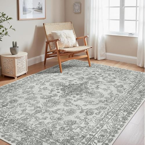 GENIMO Boho Vintage Teppich Waschbar Schwarz 160x230 cm | Kontrastreiches Vintage-Muster mit weichem Kurzflor und rutschfester Rückseite für Wohnzimmer, Schlafzimmer oder Essbereich.