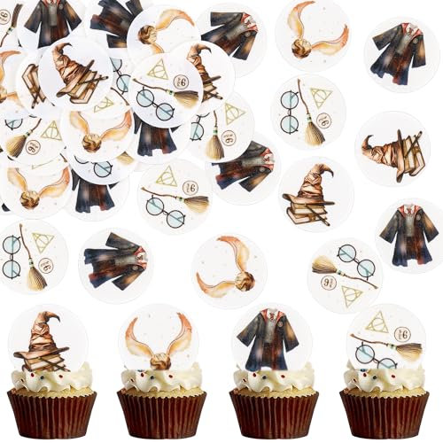Blumomon 40 Stück Essbar Magier Cupcake Topper Magie Kuchen Deckel Magie Zauberer Kuchen Topper Magie Thema Party Geburtstag Decoration