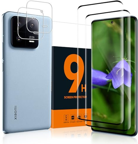 Carantee Schutzfolie für Panzerglas für Xiaomi 13 Pro 5G Folie, 9H Härte Kratzfest Schutzglas, Keine Blasen, Ultra-klar, Anti-Öl, 3D Runder Randschutz Xiaomi 13 Pro Displayschutz & Kameraschutz(2+2)