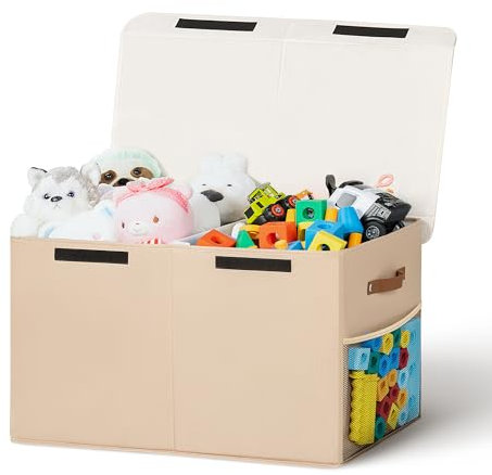 ADEHMDA Large Toy Box, Toy Box Storage with Lid, Collapsible Sturdy Toy Chest Box for Kids, Girls and Boys, Nursery Room and Living Room, 26x13 x16(Dark Khaki)