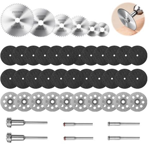 45Pcs Cutting Wheels for Dremel, 22-50mm HSS Drill Cutting Disc Set for Rotary Tool Accessories, Diamond Resin Cutting Wheels High Speed Steel Saw Blades with 1/8(3mm) Shank for Wood Glass Plastic