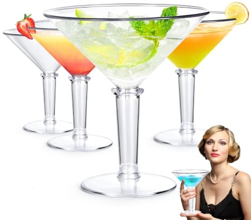 Unzerbrechliche Jumbo-Martini-Gläser, 4er-Set, 1,3 l, Kunststoff, Cocktailgläser, wiederverwendbar, BPA-frei, abnehmbar, perfekt für Picknick, Strand- und Terrassenparty, Vorspeisen, Geburtstag