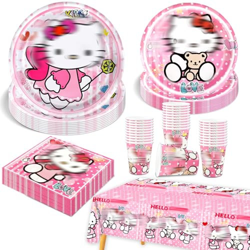 81 Pcs Party Decorations, Cat Party Supplies Tableware Set Birthday Decorations Included Plates Cups and Napkins Table Cloth Banner for 20 Guests Boys Girls Chrildren