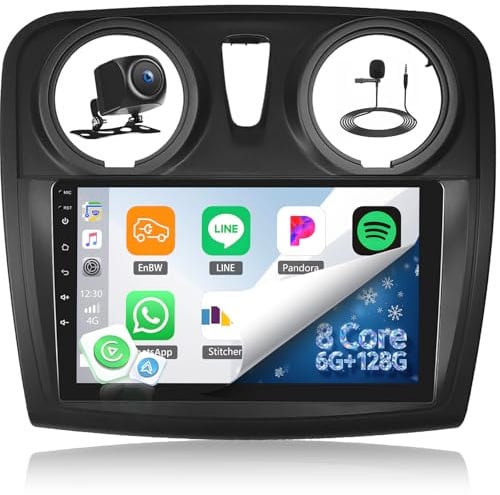 5G WiFi 6G+128G 8Core Radio para Renault Dacia SANDERO II B52 2012-2019 | Android 15 Pantalla Táctil de 9 Pulgadas con Carplay Android Auto Mirror Link GPS Navi Bluetooth FM/RDS EQ Cámara