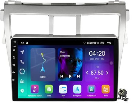 OAUSZC Android 13 Navegación GPS Autoradio para Toyota Vios Yaris 2007-2012 Radio Coche Estéreo 9 con Bluetooth/Carplay/WiFi/GPS/FM/RDS/Controles del Volante+Cámara Trasera,Nf1/1+32g