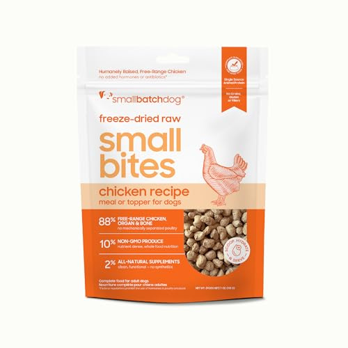 smallbatch Pets Freeze-Dried Raw Dog Food – Chicken Recipe –7 oz Small Bites – High Protein, Grain Free – Complete Meal or Topper – Made in USA with Organic Superfoods(7 Oz, Chicken)