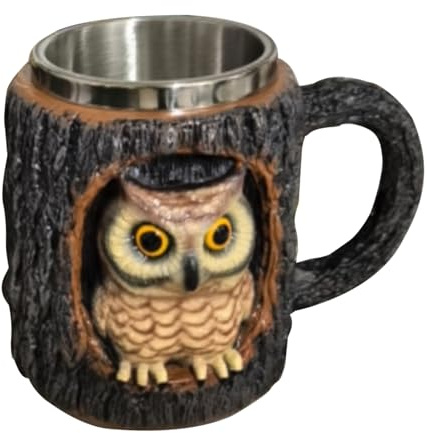 Taza Hueca De Búho Y Mapache, Taza De Café Personalizada De 325 Ml Con Agujero En El Árbol, Interior De Acero Inoxidable Resistente Al Calor, Diseño De Búho Y Mapache De Resina Novedoso Para Mujeres