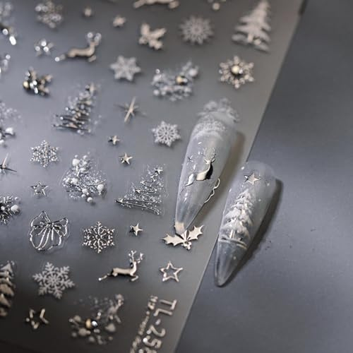 Evadollina Christmas Nail Stickers, 1 Stück 5D Nagelkunst-Aufkleber, Nail Charms, Nagelsticker, Nagelsticker selbstklebend, Charms Nägel, Nageldesign, Weihnachten (Typ A)
