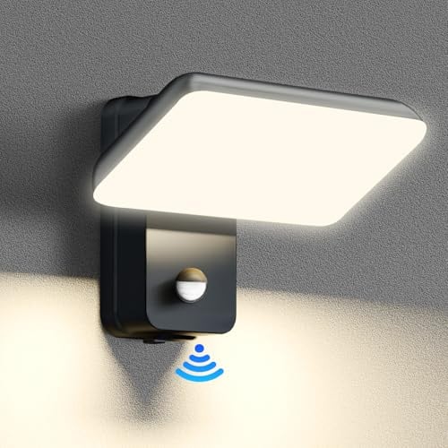 brightower 24W Außenwandleuchte Außenlampe mit Bewegungsmelder,IP65 LED Wandleuchte Außen Aluminium mit Schwenkbar LED Panel,Warmweiß 3000K Außenleuchte für Garten Terrasse (Dunkelgrau 1 Stück)