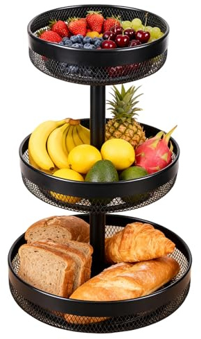Yolispa Obst Etagere 3 Etagen, Großer Obstkorb Obstschale, Obstschale Aufbewahrung für Obst, Gemüse, Brötchen, Cupcakes Obstschalenhalter zu Hause, Küche, Büro