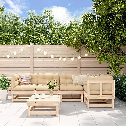 QJBSAVVA 6-TLG. Garten-Möbel-Set Massiv-Kiefer 61x61x62 cm Beige Rückenkissen Latten-Design Modular Gartenlounge Balkon Terrasse Sitzgruppe für kleine Balkone, innenhof, Wohnzimmer