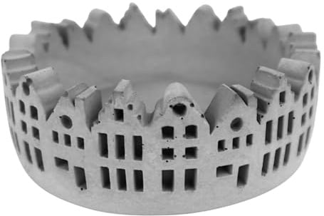 Handworkz | Mesto - Häuserkranz aus Beton | für Teelichter geeignet | Tischdeko | Teelichtring | Häuserring | Kranz | modern | Handarbeit - Made in Germany (Grau)