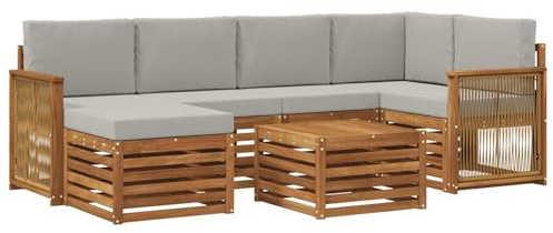 vidaXL Ecksofa Set mit Kissen 6 pcs Natürlich und Hellgrau, Outdoorsofa, modernes Ecksofa-Set, Bequeme Gartenlounge, Terrassenplatz zum Entspannen