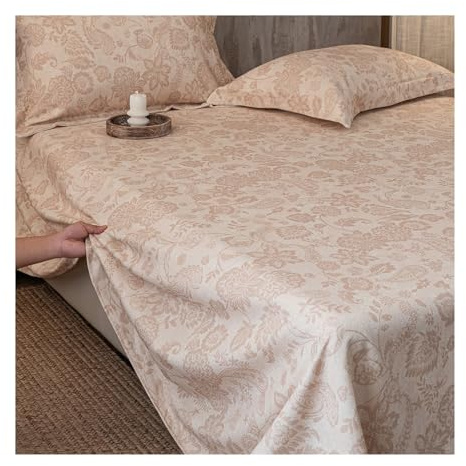 Bettlaken Betttuch Laken Ohne Gummizug Jacquard Baumwoll-Leinen 160x230cm 200/230/270x245cm atmungsaktiv weich Sommer Flaches Laken(Flower E,160x230cm)