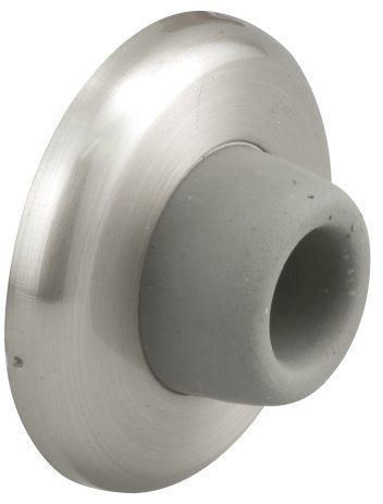 Prime-Line J 4540 Wall Stop – Protects Walls from Door Knob Damage – 2-5/16” Outside Diameter Stainless Steel Cover with 1-1/8” Gray Round Rubber Bumper – Easy to Install