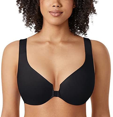 Delimira Damen Vorderverschluss BH - Vollschalen,Mit Bügel,Ohne Einlagen Schwarz 80F(36E)