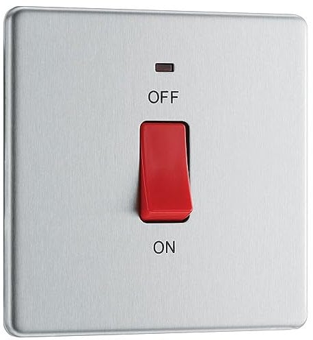 BG Electrical Cooker Control Switch Unit with LED Power Indicator, Single Plate, Double Pole, Flatplate Screwless, Black Nickel, 45A, FBN74