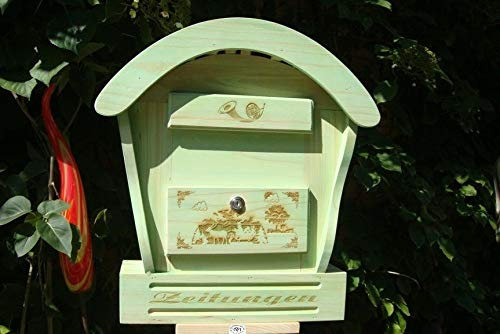 HBK-RD-MOOSGRÜN Vogelhaus Briefkasten mit Holz - Deko aus Holz XXL moosgrün grün Briefkästen Holzbriefkästen Postkasten Runddach - passt auch zu vielen Vogelhäusern Vogelhaus Insektenhotel Insektenhotels Vogelhäuser aus Holz Ergänzung für Vogelhäuschen und Vogelfutterhaus Nistkasten Meisenkasten mit echt Holzschindel ausgefallen mit Holzdach für Garten Garage Einfahrt Holzhäuser Holzhaus außen und innen