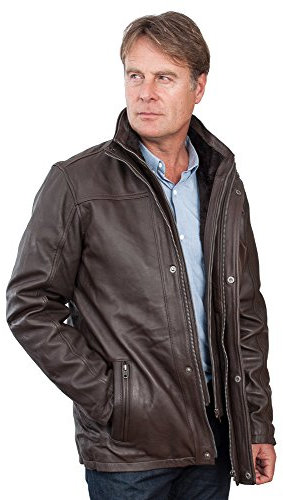 Infinity Men's Mid Length Classic Warm Brown Leather Jacket 5XL