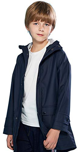 SOLOCOTE Veste de pluie pour enfants avec capuche imperméable et coupe-vent sac à dos en caoutchouc doublé pour filles et garçons Marin 7-8 ans