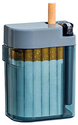 Unbekannt Magic Smoking Box, Zigarettenetui,Cigarret Box,Kippenbox,inkl. Feuerzeug, Farben, rot, orange, blau, Zigarettenbox, extrem stabil, mit Feuerzeug, mechanische Ausgabe der Zigarette (grau)