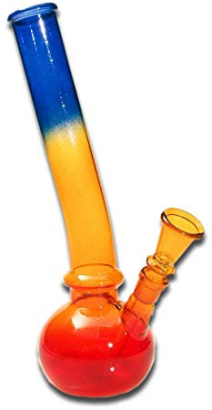 Black Leaf Wasserpfeife, Glas-Bong, Zylinder-Bong mit Kugel | 26 cm, NS 14 (14,5mm) | Rasta | Glas | angewinkelter Zylinder, große Wasserkammer | von bong-discount