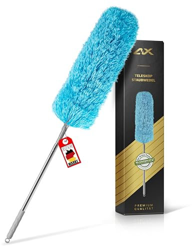 ALX Staubwedel, Waschbar, Mikrofaser, Staubwischer, Teleskop Staubwedel ausziehbar bis 260cm. Stilvolle Reinigung für EIN makelloses Zuhause (Blau)