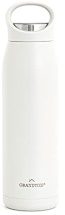 Grandties Botella deportiva aislada de 700 ml, con tapa ergonómica a prueba de fugas, con asa, doble pared, acero inoxidable, mantiene el calor hasta 24 h/12 h (blanco), ZL001210701