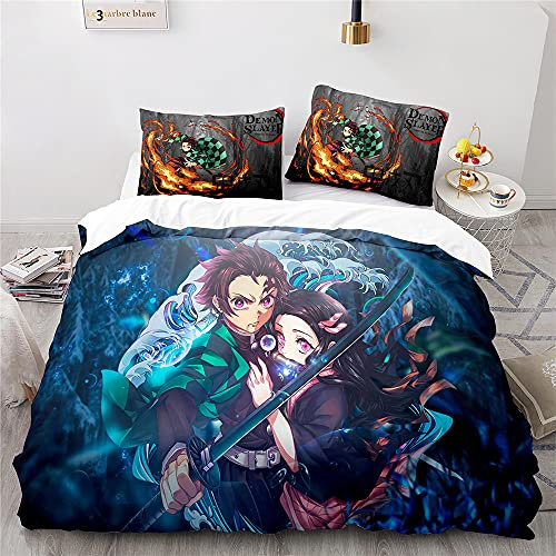 Agmdno Demon Bettwäsche-Set,Slayer Bettbezug-Set,100% Mikrofaser,kinderbettwäsche,Anime Bettwäsche,bettbezug (A03,135x200cm+80x80cmx1)