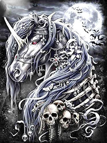 HUASHUZI 5D Diamond Painting Einhorn Totenkopf Schädel Skelett Skull 30X40cm Bilder Diamant Malerei Poster Erwachsene Kreuzstich Kits