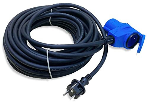 IntuiFlex Câble adaptateur CEE coudé avec prise vers contact de protection - Câble de 15 m - IP44 - 230 V/16 A - 3 broches - Pour camping, bateau, camping-car, caravane - Prise coudée - Bleu