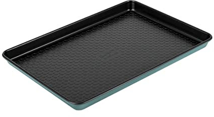 Prestige x Nadiya Oven Tray Non Stick - Baking Tray, Durable Anti Warp Steel, Freezer & Dishwasher Safe Bakeware, 33 x 23cm, Teal with Black Interior, 9 x 13